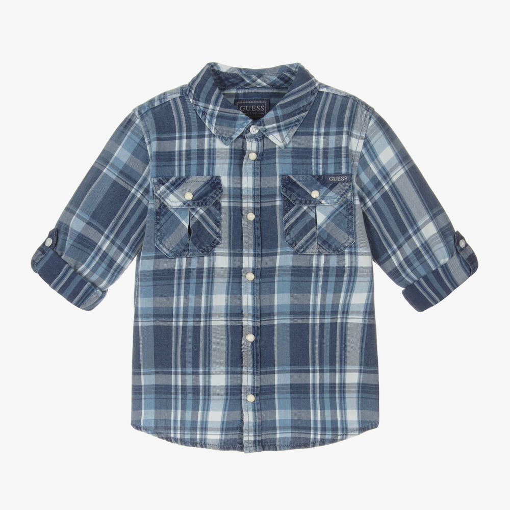 Guess-Boys Plaid Cotton Twill Shirt | Childrensalon Outlet
