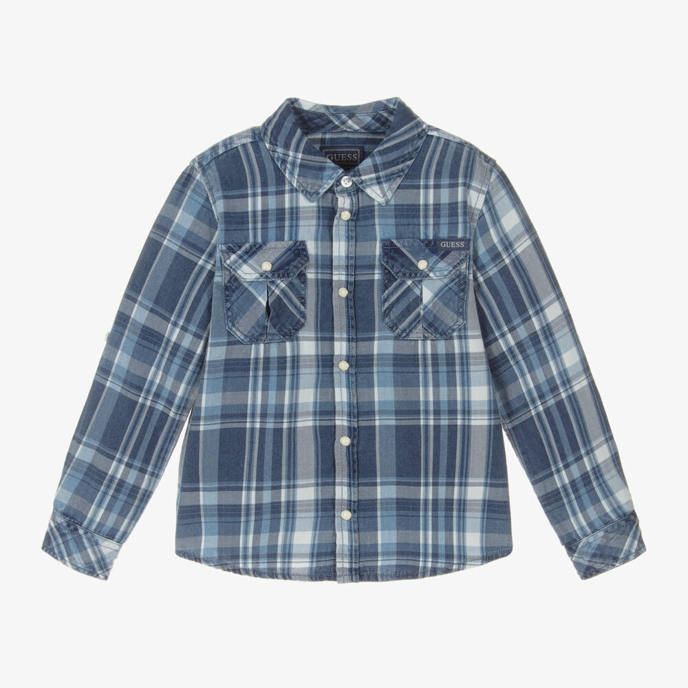 Guess-Boys Plaid Cotton Twill Shirt | Childrensalon Outlet