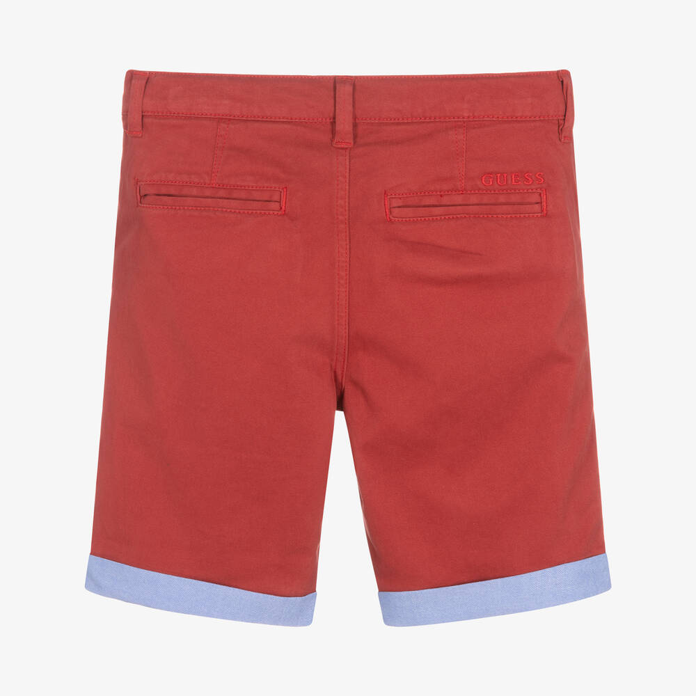 Guess-Boys Red Cotton Chino Shorts | Childrensalon Outlet