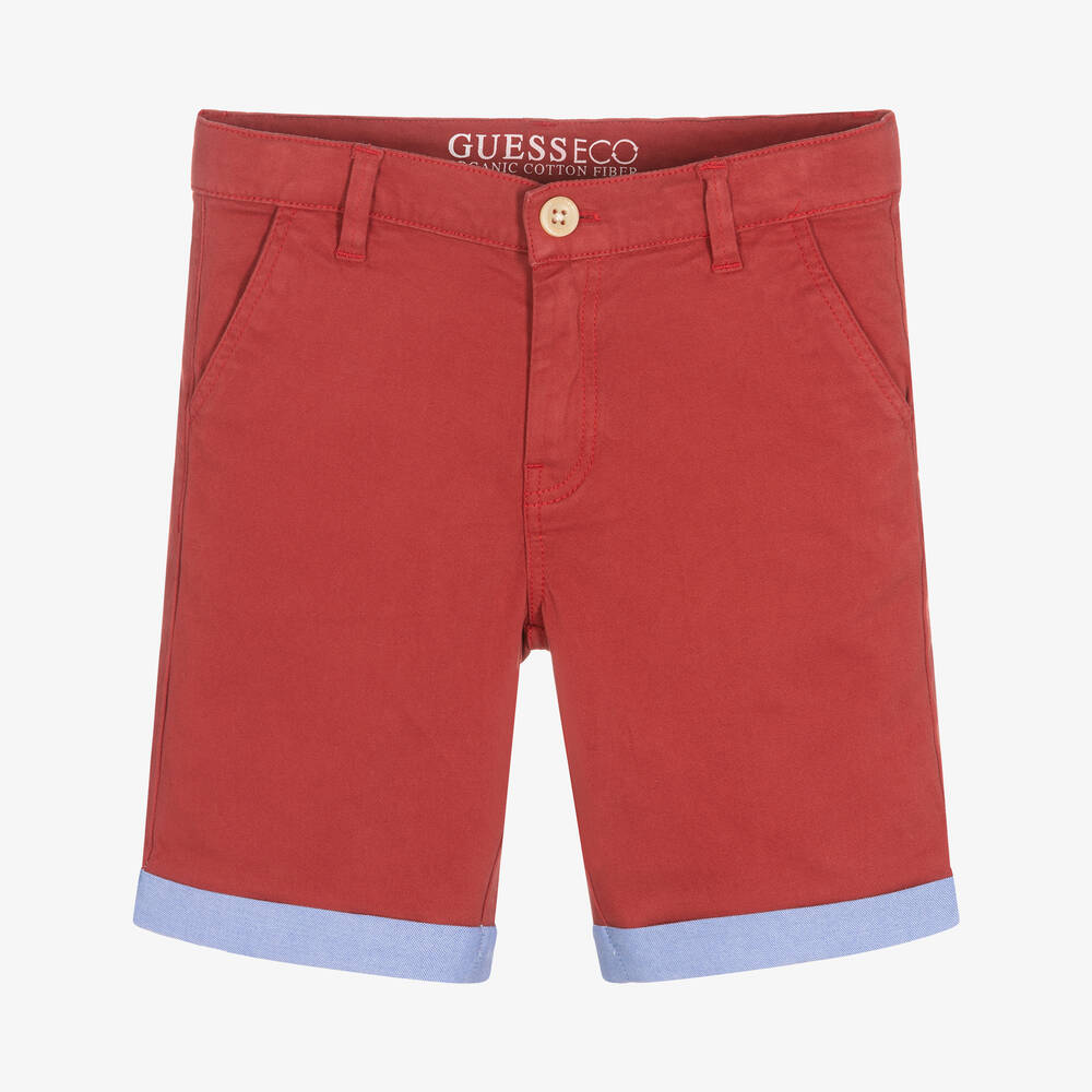 Guess - Boys Red Cotton Chino Shorts | Childrensalon