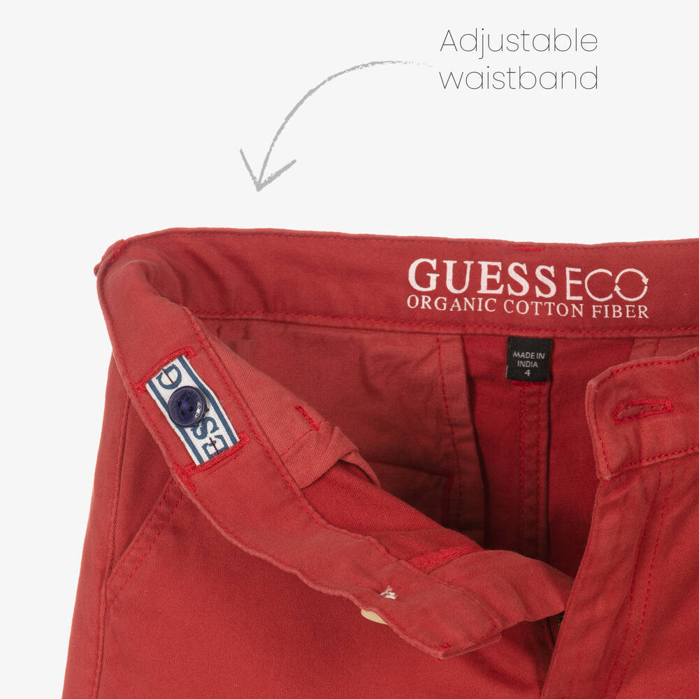 Guess-Boys Red Cotton Chino Shorts | Childrensalon Outlet