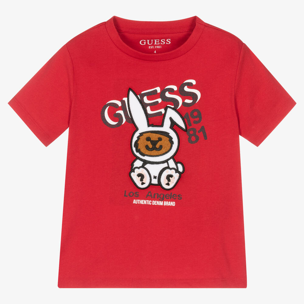 Guess - Boys Red Cotton Logo T-Shirt | Childrensalon