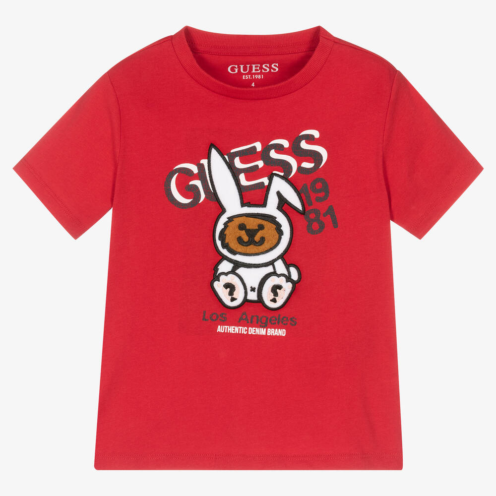 Guess Boys Red Cotton Logo T Shirt Childrensalon Outlet