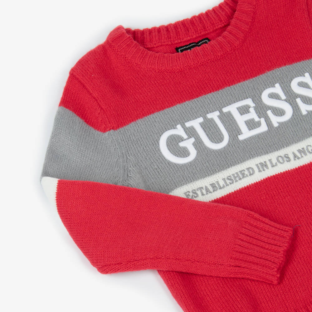 Guess-Boys Red Striped Knit Sweater | Childrensalon Outlet