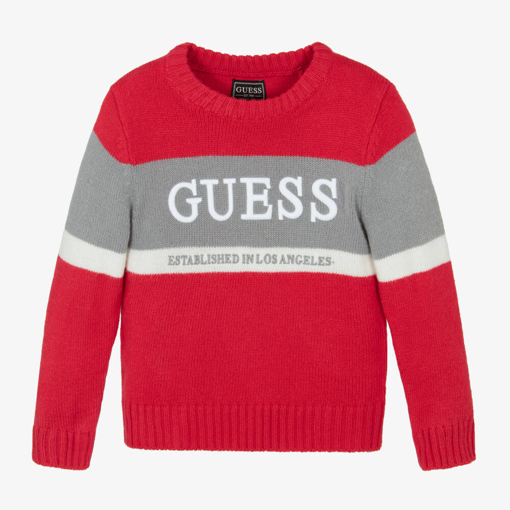 Guess-Boys Red Striped Knit Sweater | Childrensalon Outlet