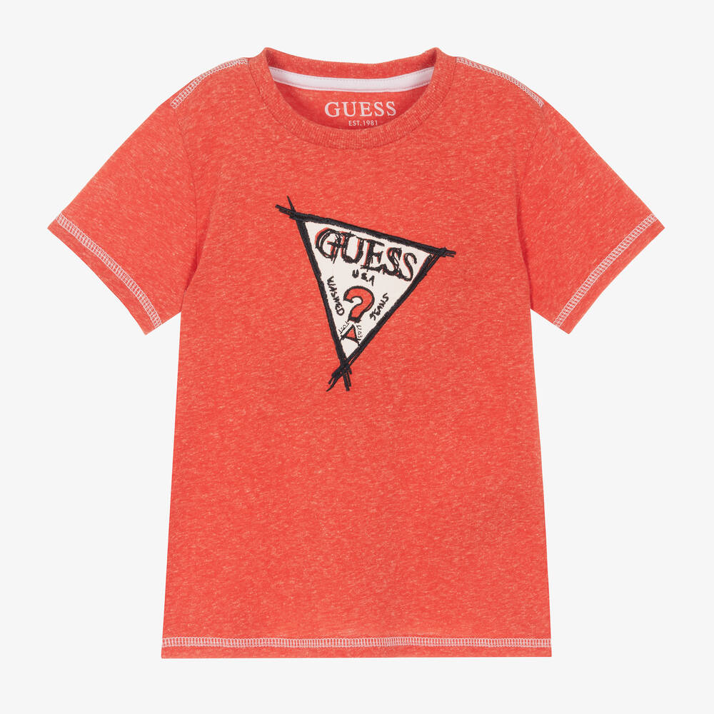 Guess - Boys Red Triangle Logo T-Shirt | Childrensalon