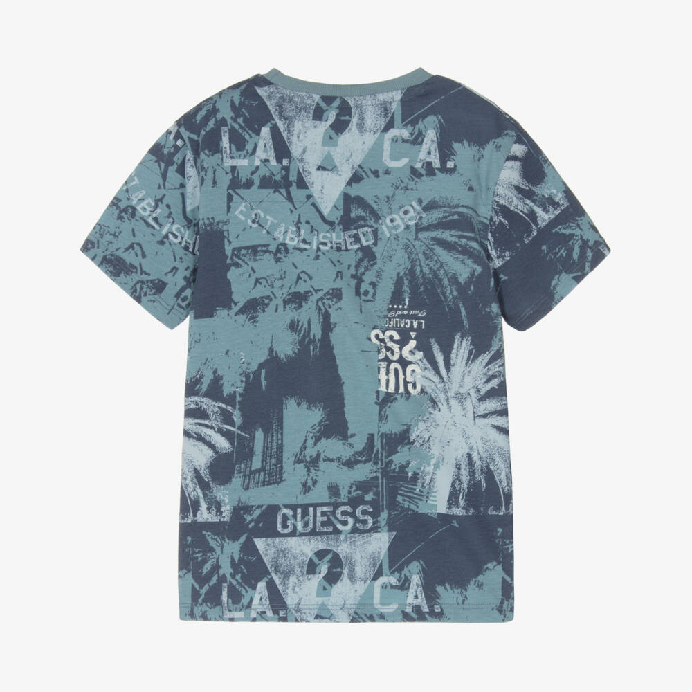 Guess-Boys Sky Blue Palm Tee | Childrensalon Outlet