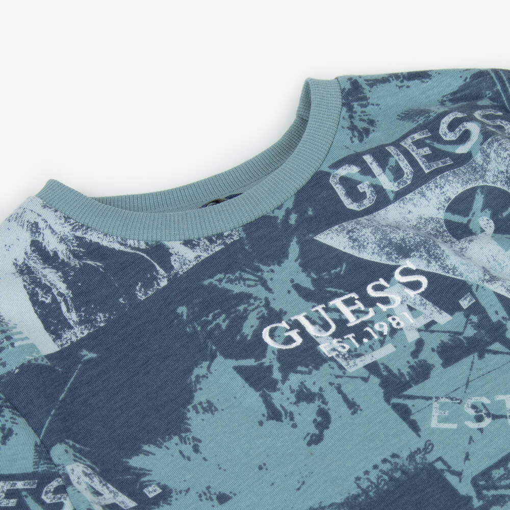 Guess-Boys Sky Blue Palm Tee | Childrensalon Outlet