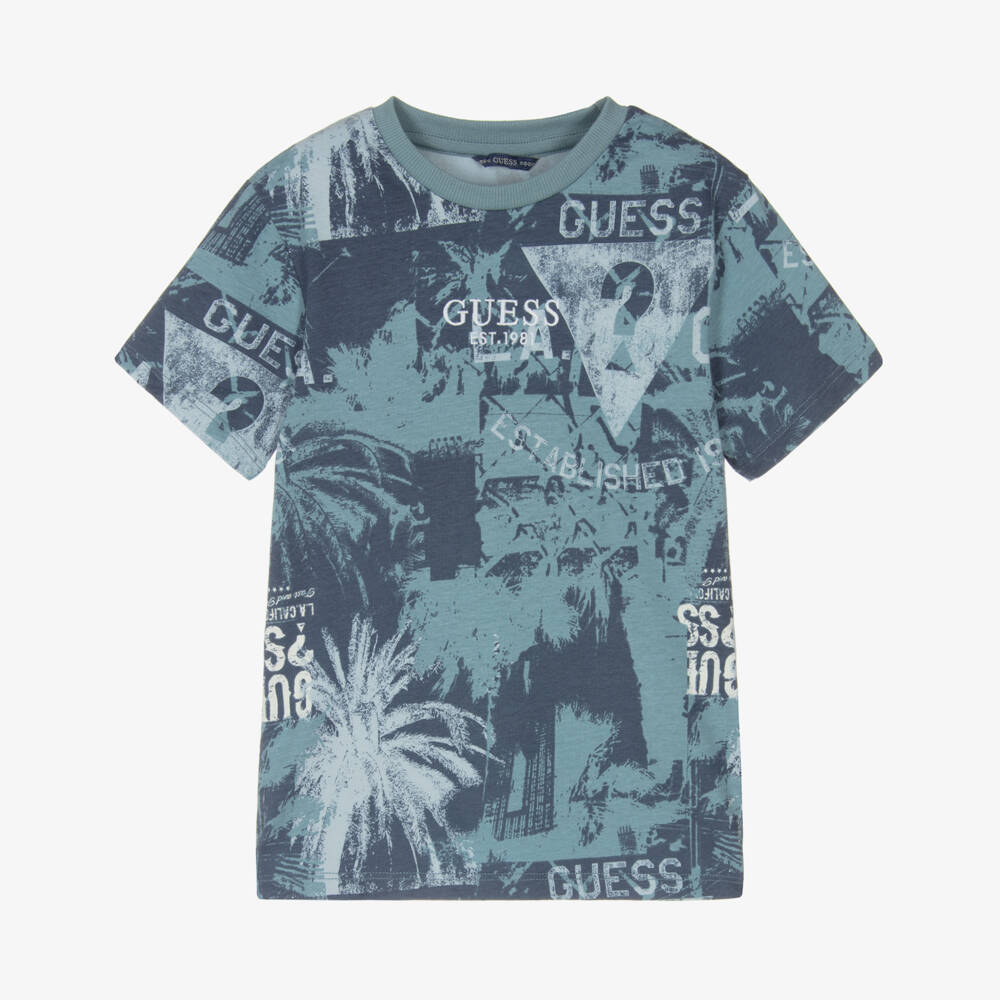 Guess-Boys Sky Blue Palm Tee | Childrensalon Outlet