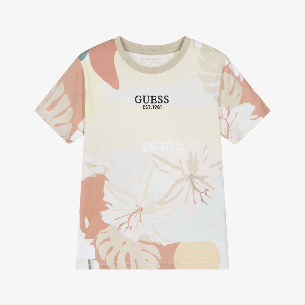 Guess-تيشيرت استوائي ناعم بلون البيج للأولاد | Childrensalon Outlet