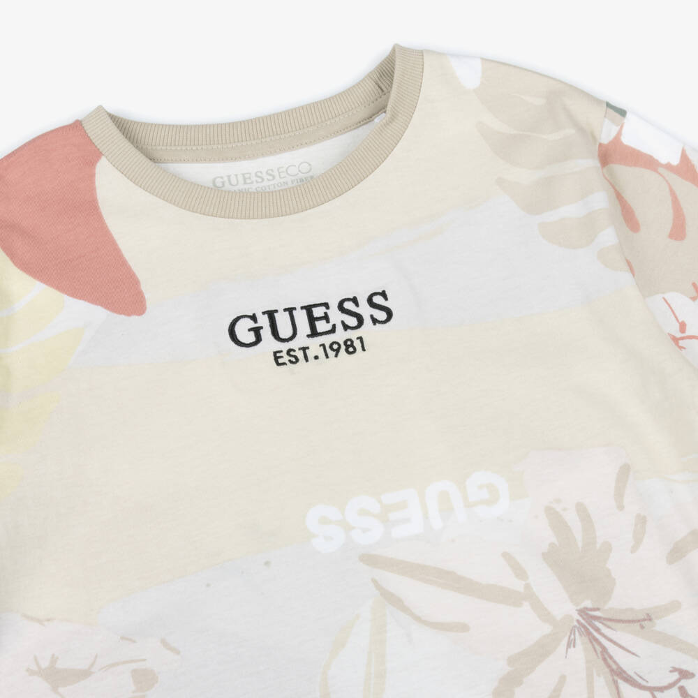 Guess-Мягкая бежевая тропическая футболка для мальчиков | Childrensalon Outlet