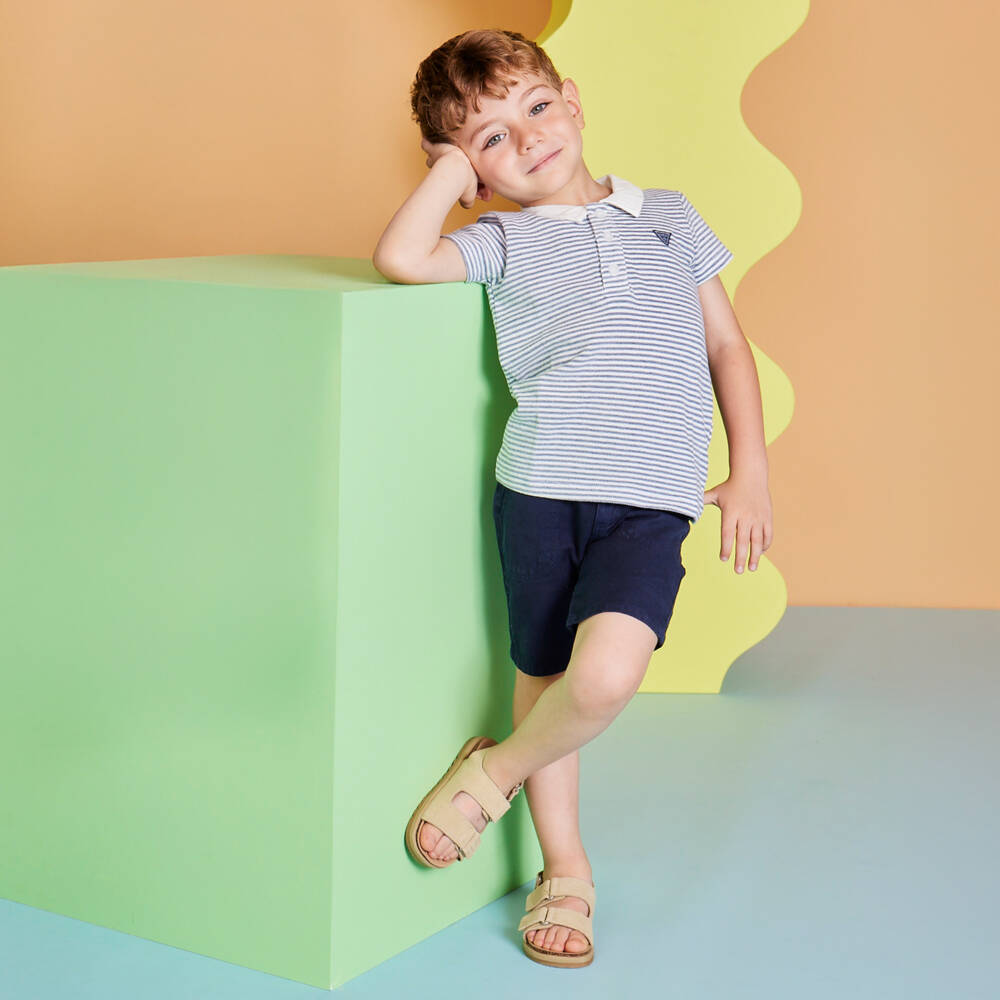 Guess-Boys Striped Blue Cotton Polo Top | Childrensalon Outlet