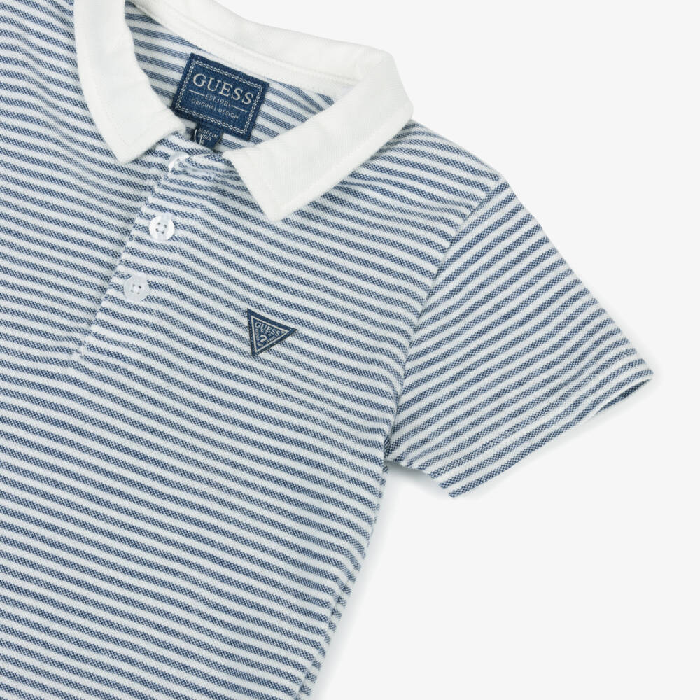 Guess-Boys Striped Blue Cotton Polo Top | Childrensalon Outlet