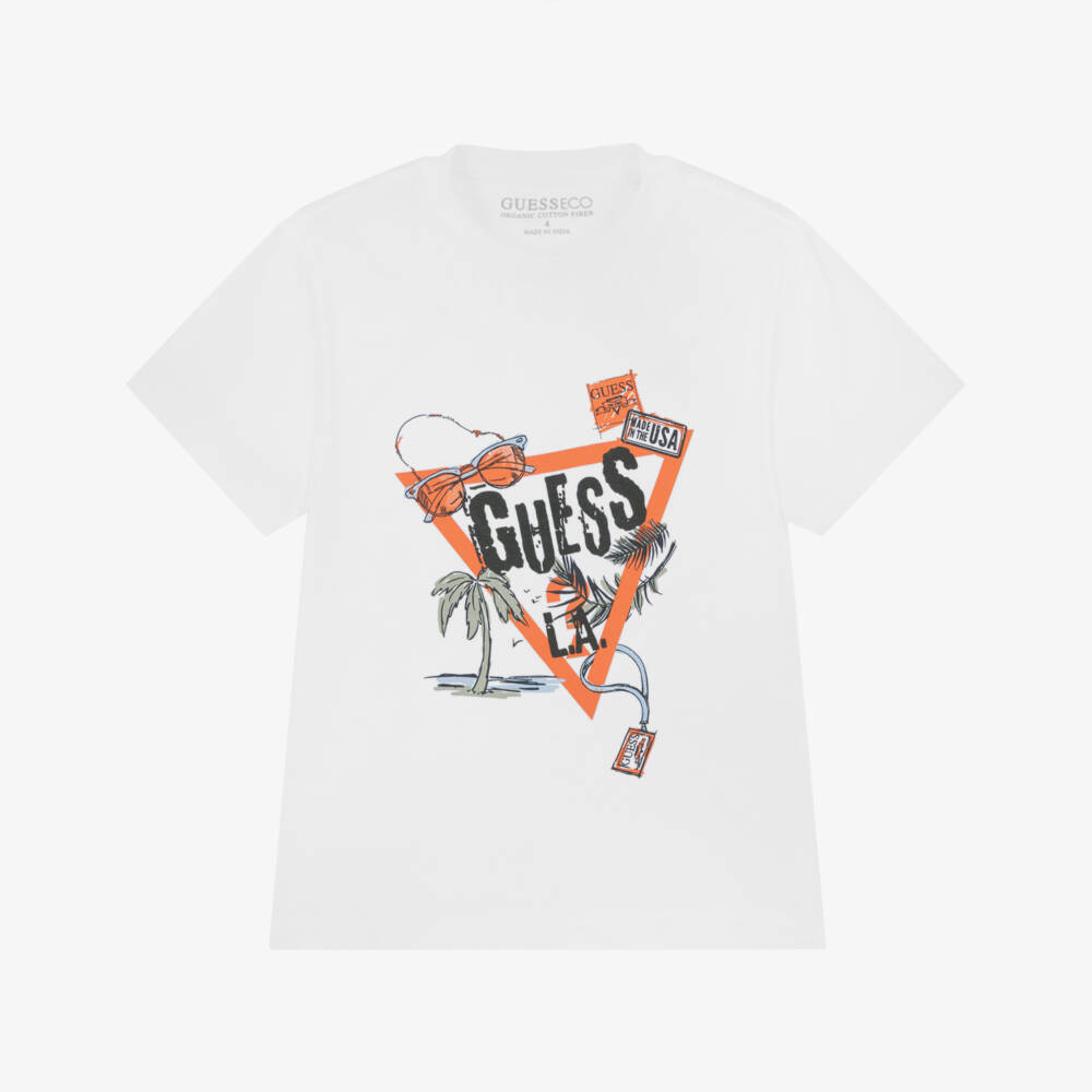 Guess-Летняя белая хлопковая футболка для мальчиков | Childrensalon Outlet