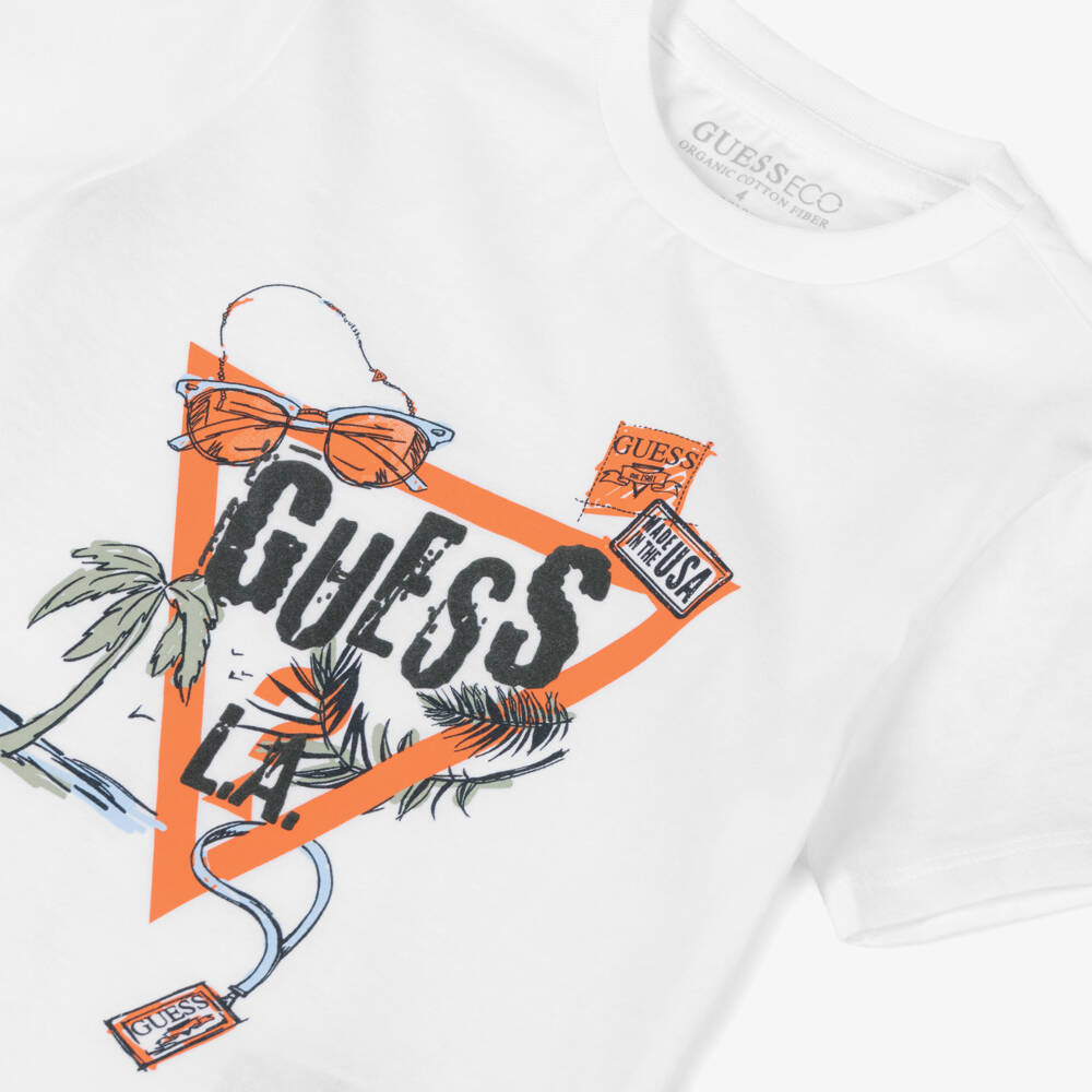 Guess-تي شيرت صيفي أبيض قطني للأولاد | Childrensalon Outlet