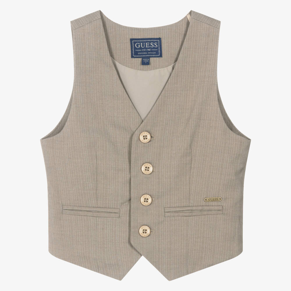 Guess-Boys Tan Striped Vest Elegance | Childrensalon Outlet