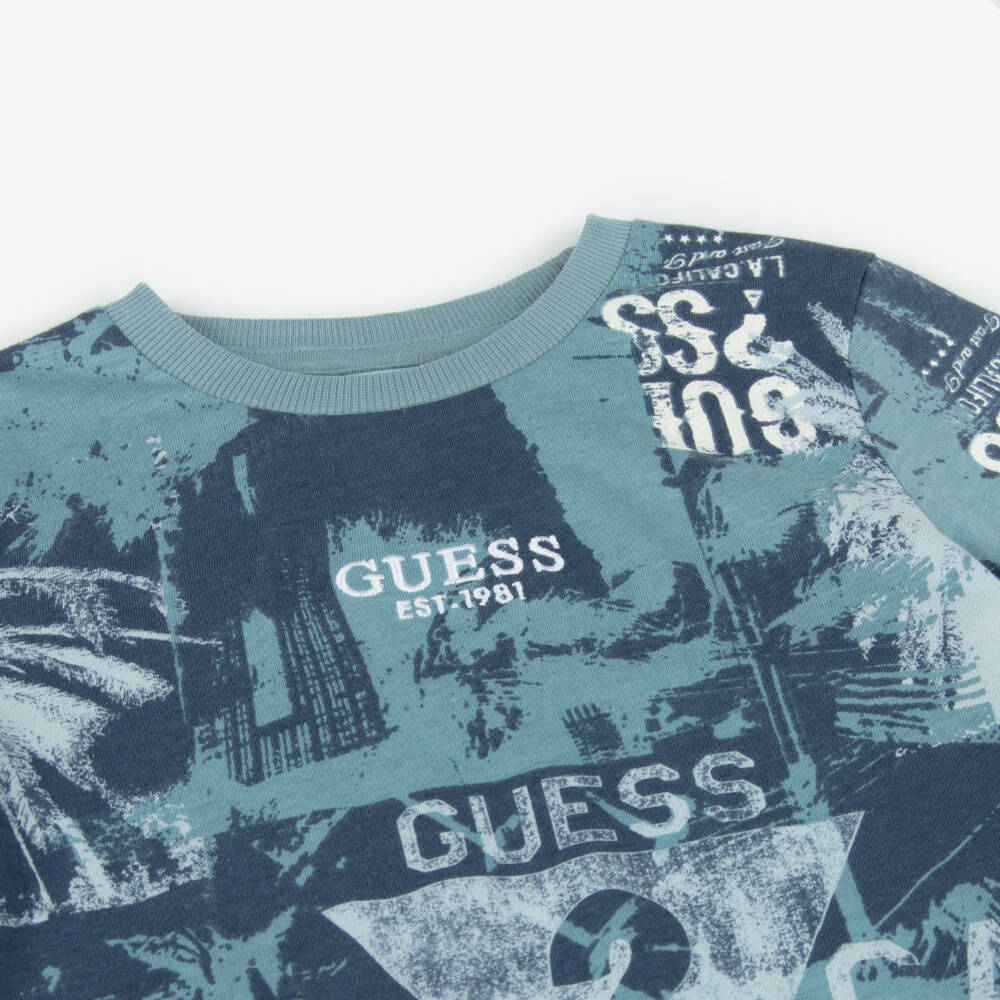 Guess-Boys Tropical Blue Cotton Tee | Childrensalon Outlet