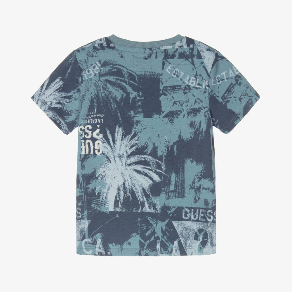 Guess-Boys Tropical Blue Cotton Tee | Childrensalon Outlet
