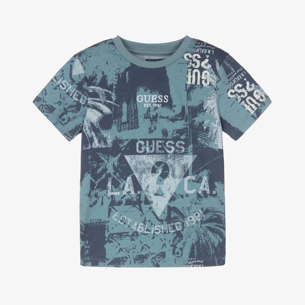 Guess-Футболка из хлопка тропического синего цвета для мальчиков | Childrensalon Outlet