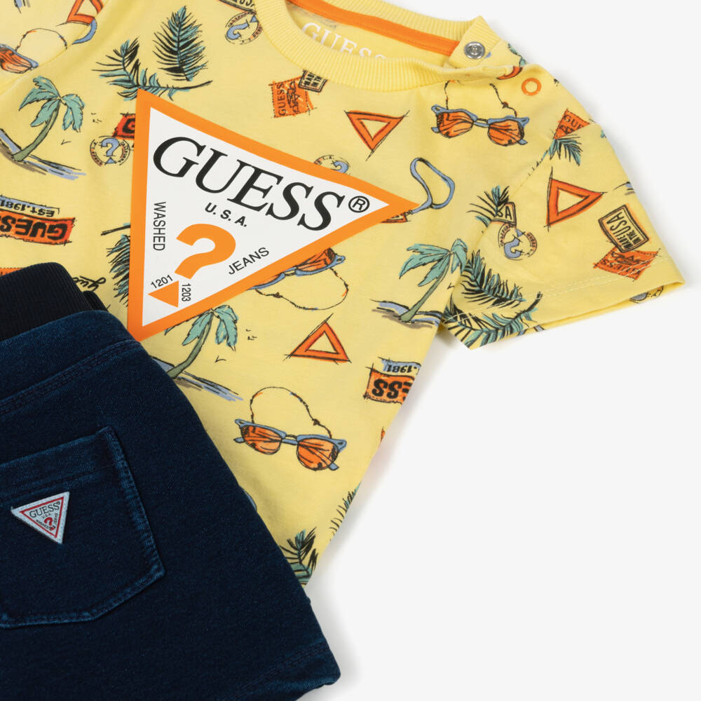 Guess-Boys Tropical Yellow Denim Set | Childrensalon Outlet