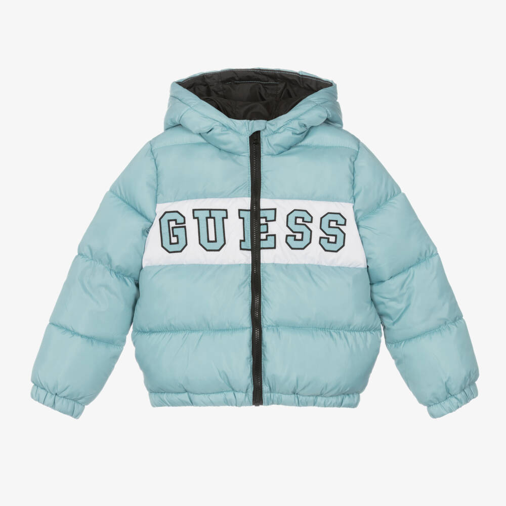 Guess-Голубая пуховая куртка с капюшоном для мальчиков | Childrensalon Outlet