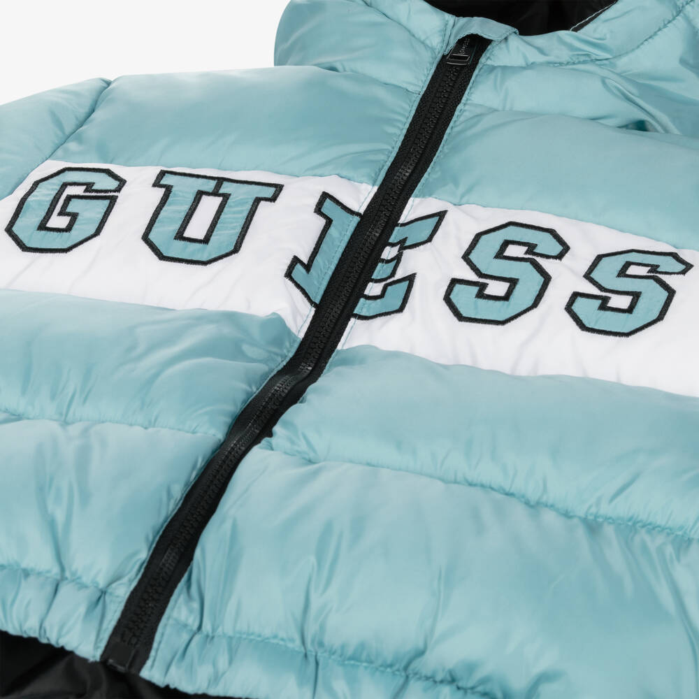 Guess-Boys Turquoise Hooded Puffer Coat | Childrensalon Outlet