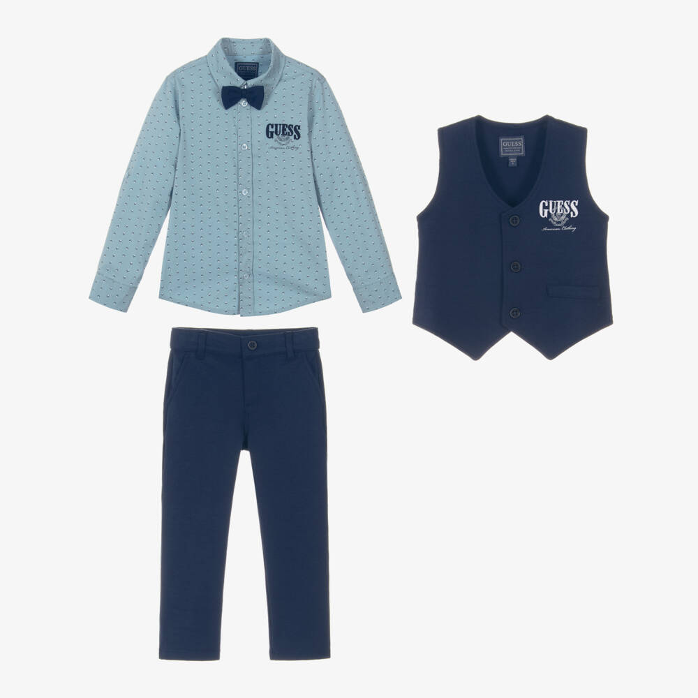 Guess-Boys Two-Tone Blue Waistcotton Suit | Childrensalon Outlet