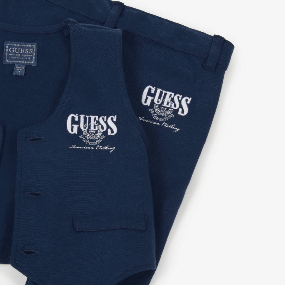 Guess-Boys Two-Tone Blue Waistcotton Suit | Childrensalon Outlet