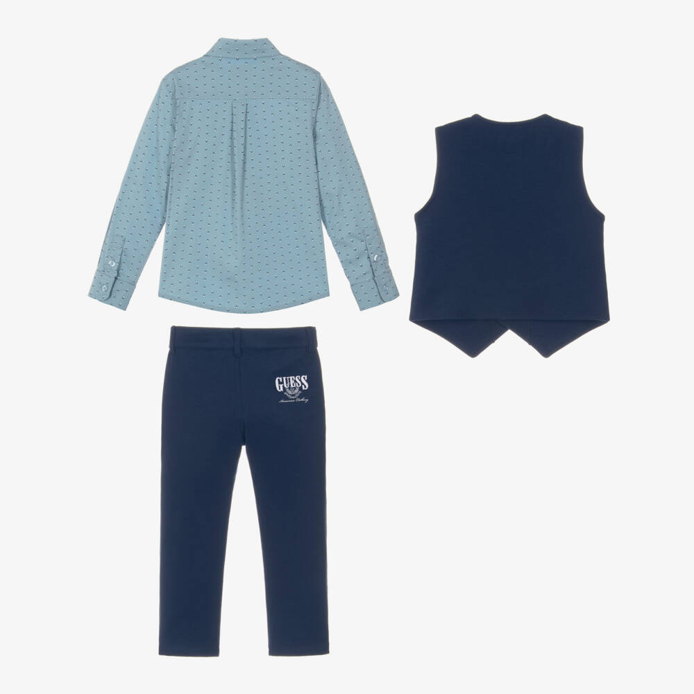 Guess-Boys Two-Tone Blue Waistcotton Suit | Childrensalon Outlet