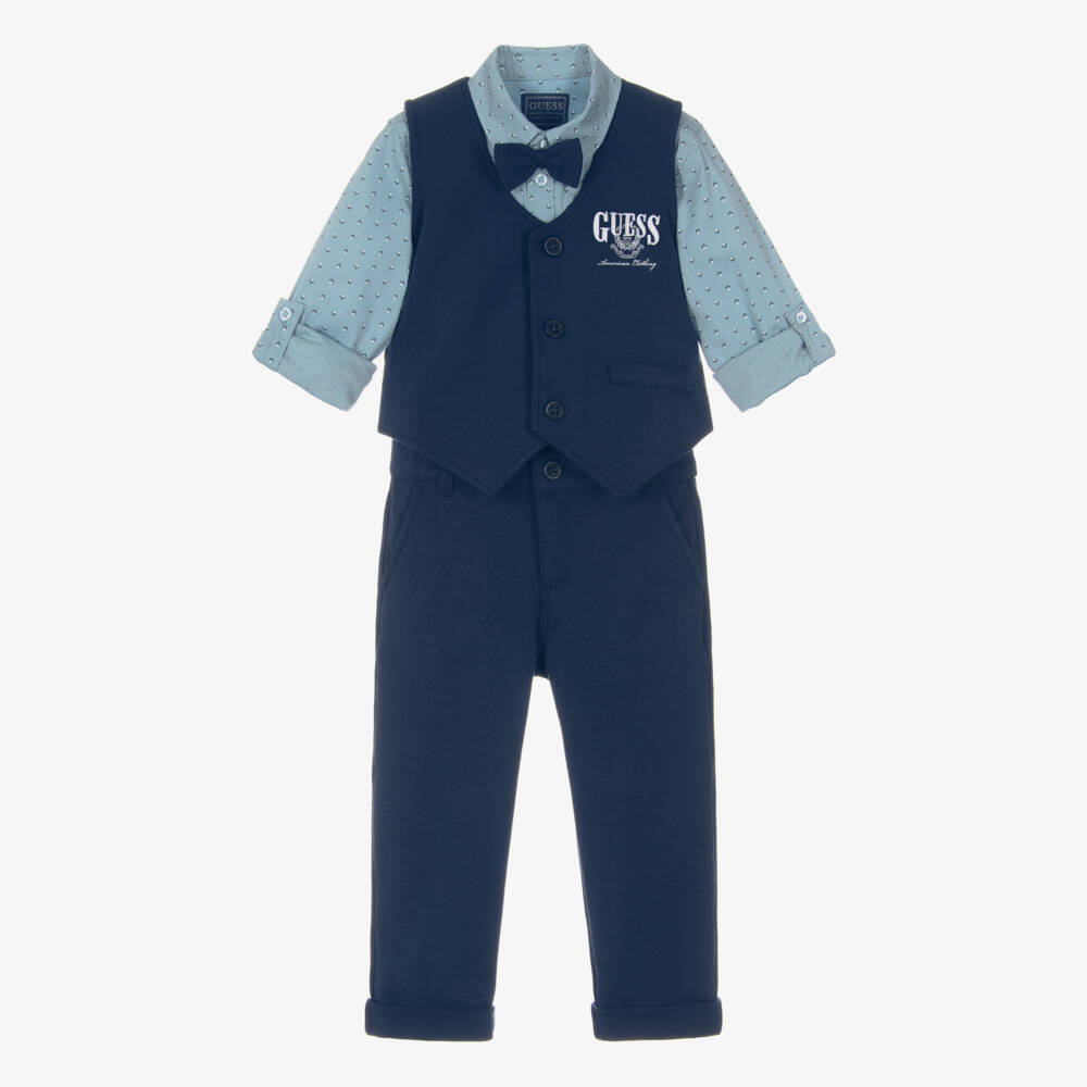 Guess-Boys Two-Tone Blue Waistcotton Suit | Childrensalon Outlet