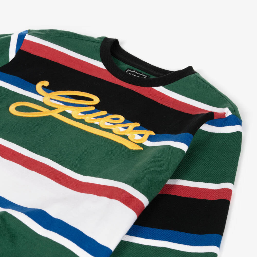 Guess-Boys Vibrant Green Striped Pullover | Childrensalon Outlet