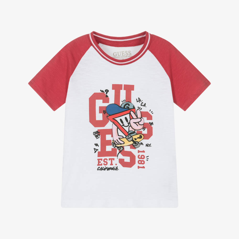 Guess-Boys Vibrant Red Raglan Tee | Childrensalon Outlet