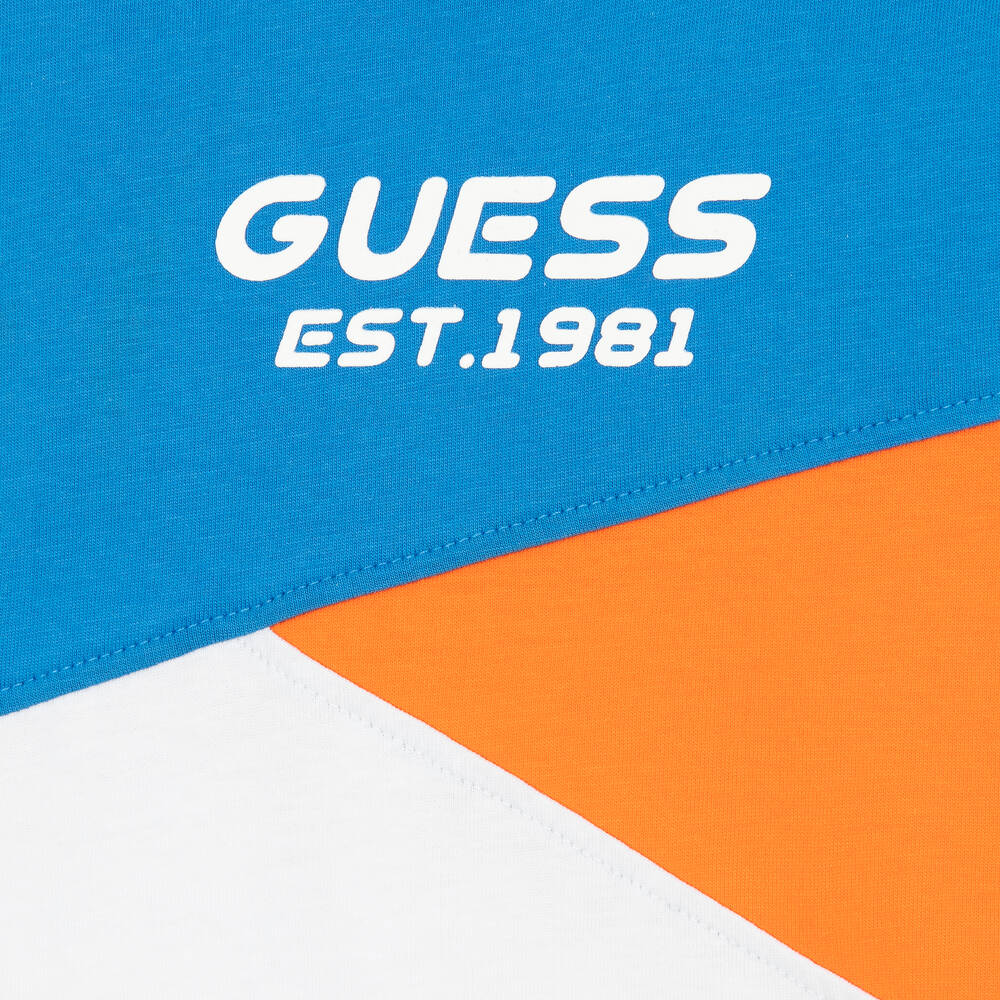 Guess Boys White Blue Cotton T Shirt