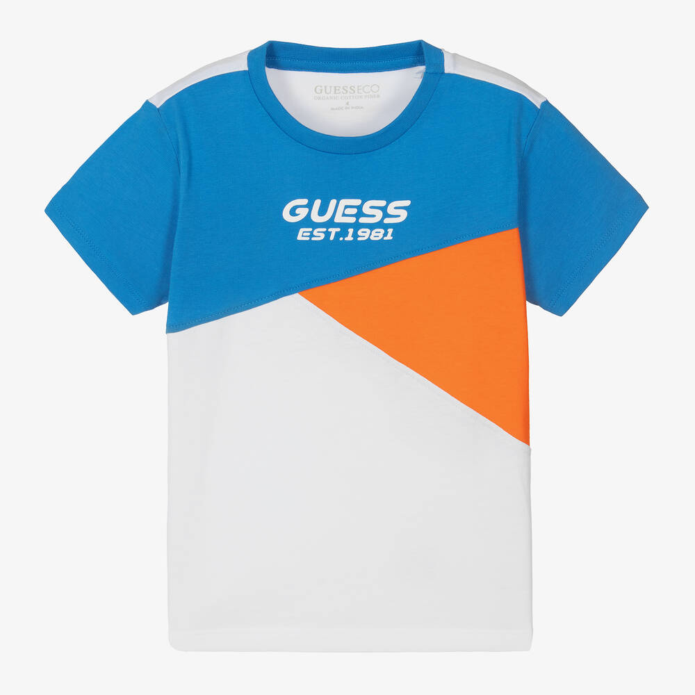 Guess-Boys White & Blue Cotton T-Shirt | Childrensalon Outlet