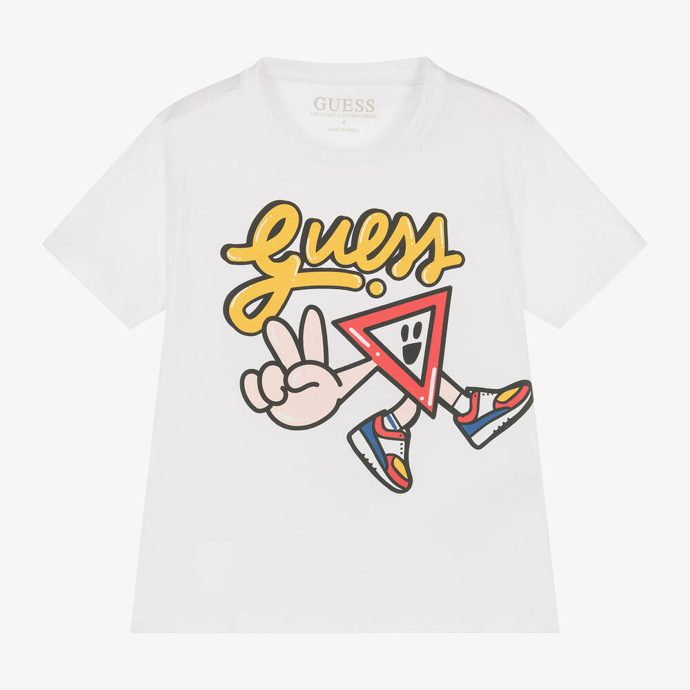 Guess-Белая хлопковая футболка с мультяшкой для мальчиков | Childrensalon Outlet