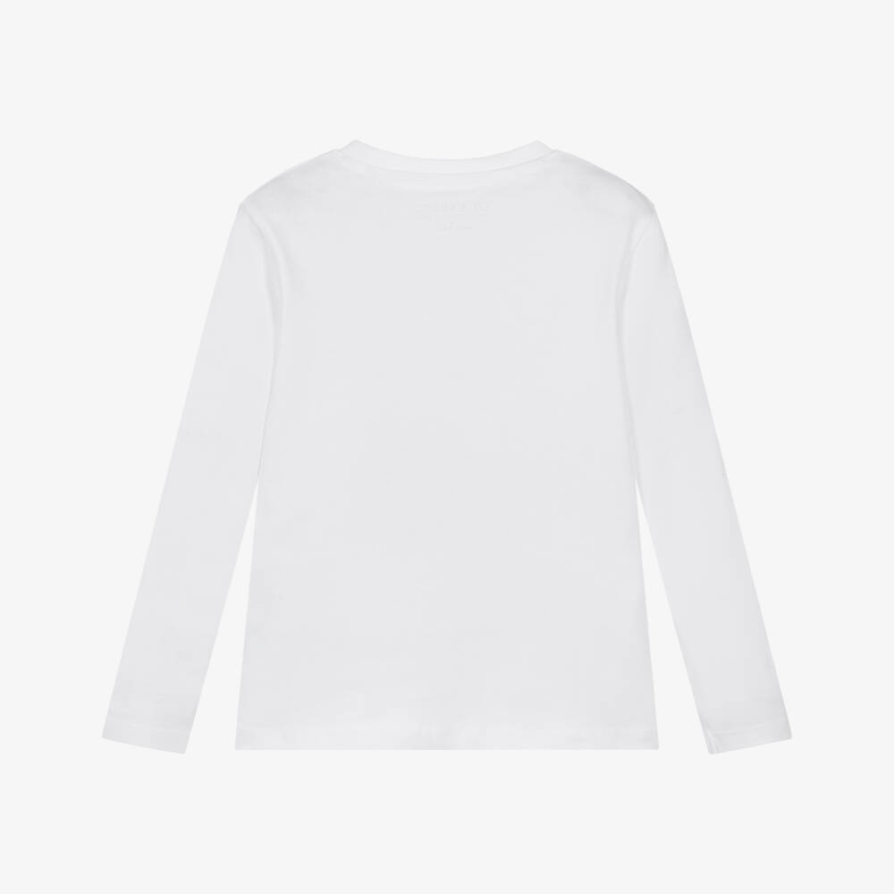 Guess-Boys White Cotton Embroidered Triangle Logo Long-Sleeved Top | Childrensalon Outlet