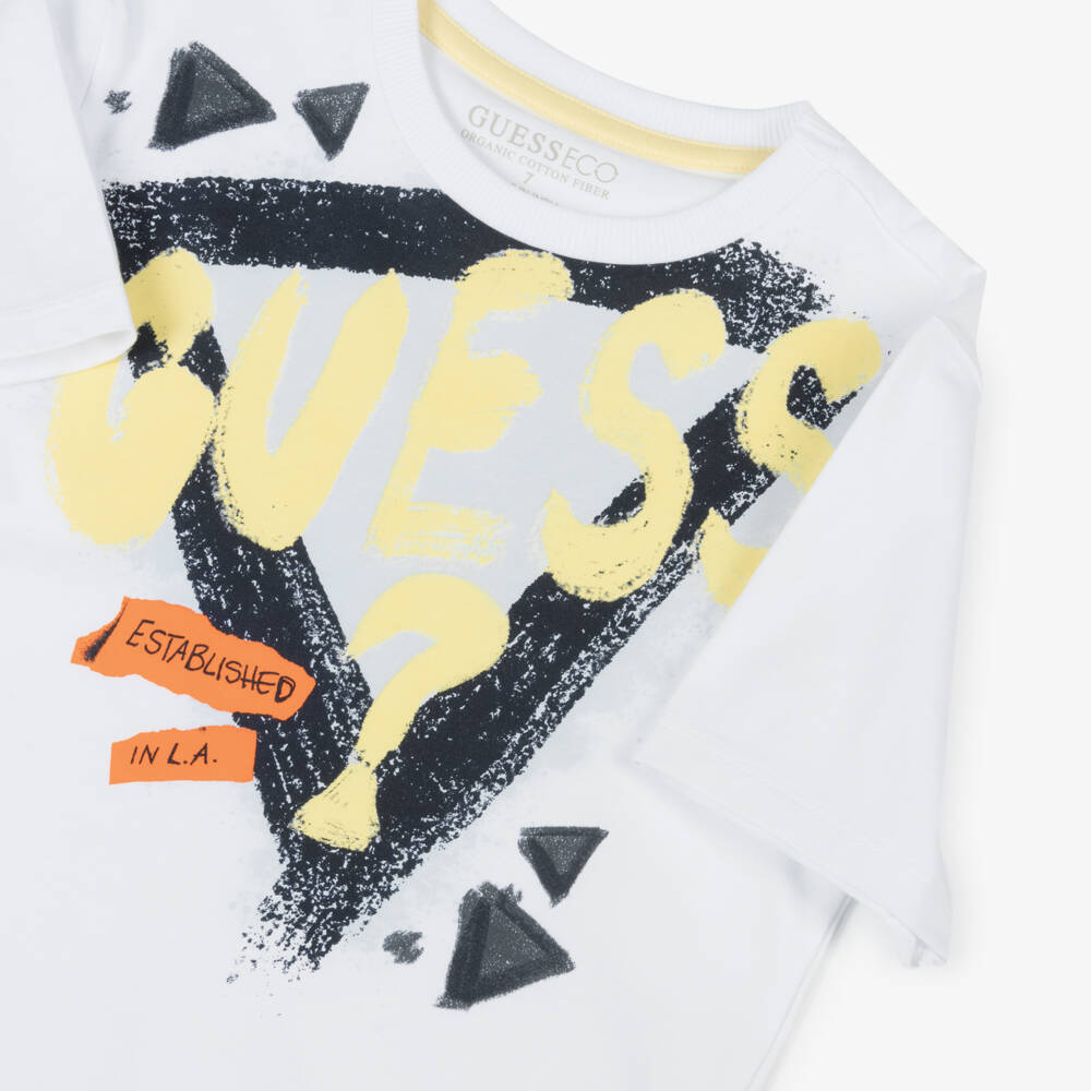 Guess-Футболка из белого хлопка с графикой для мальчиков | Childrensalon Outlet