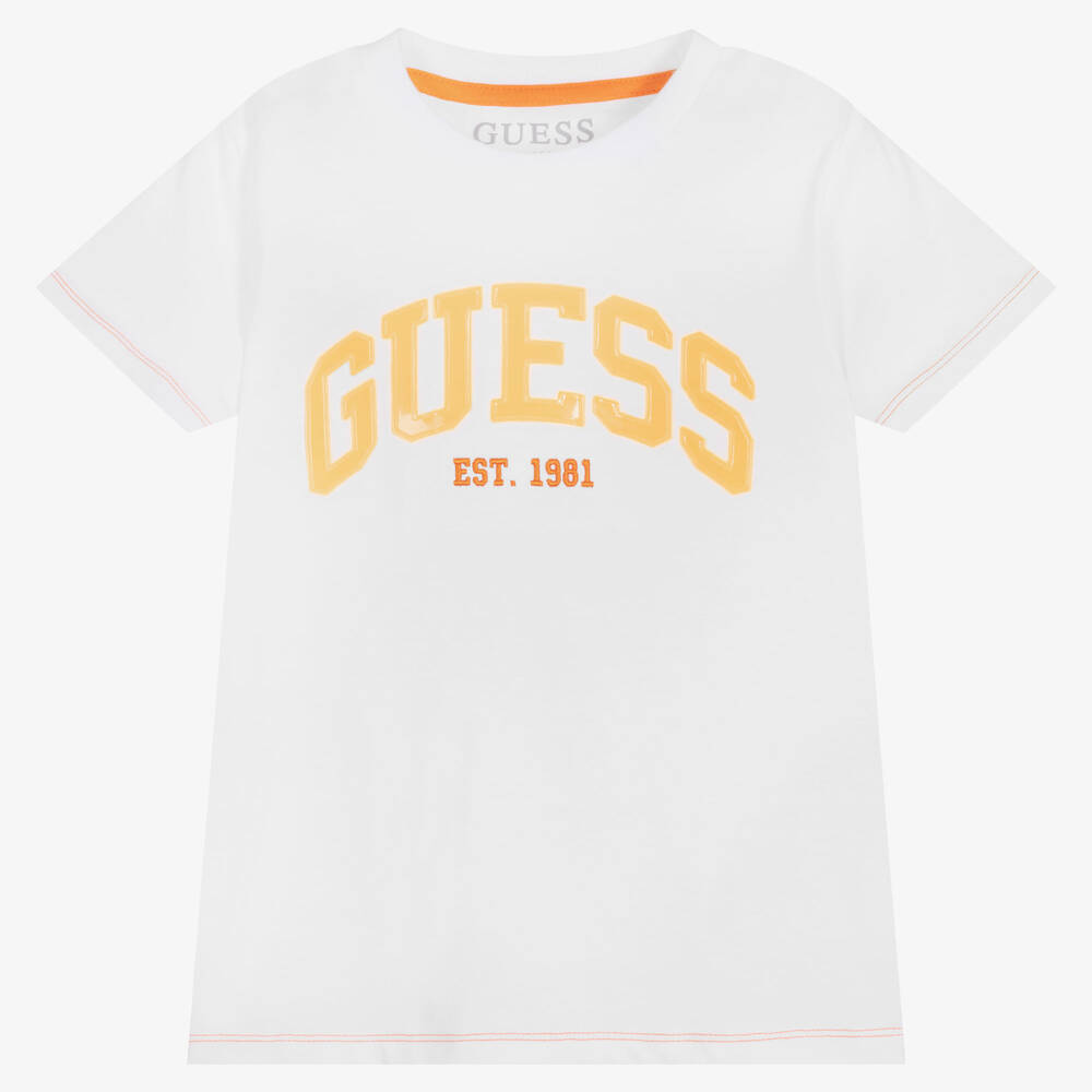 Guess - Boys White Cotton Logo T-Shirt | Childrensalon
