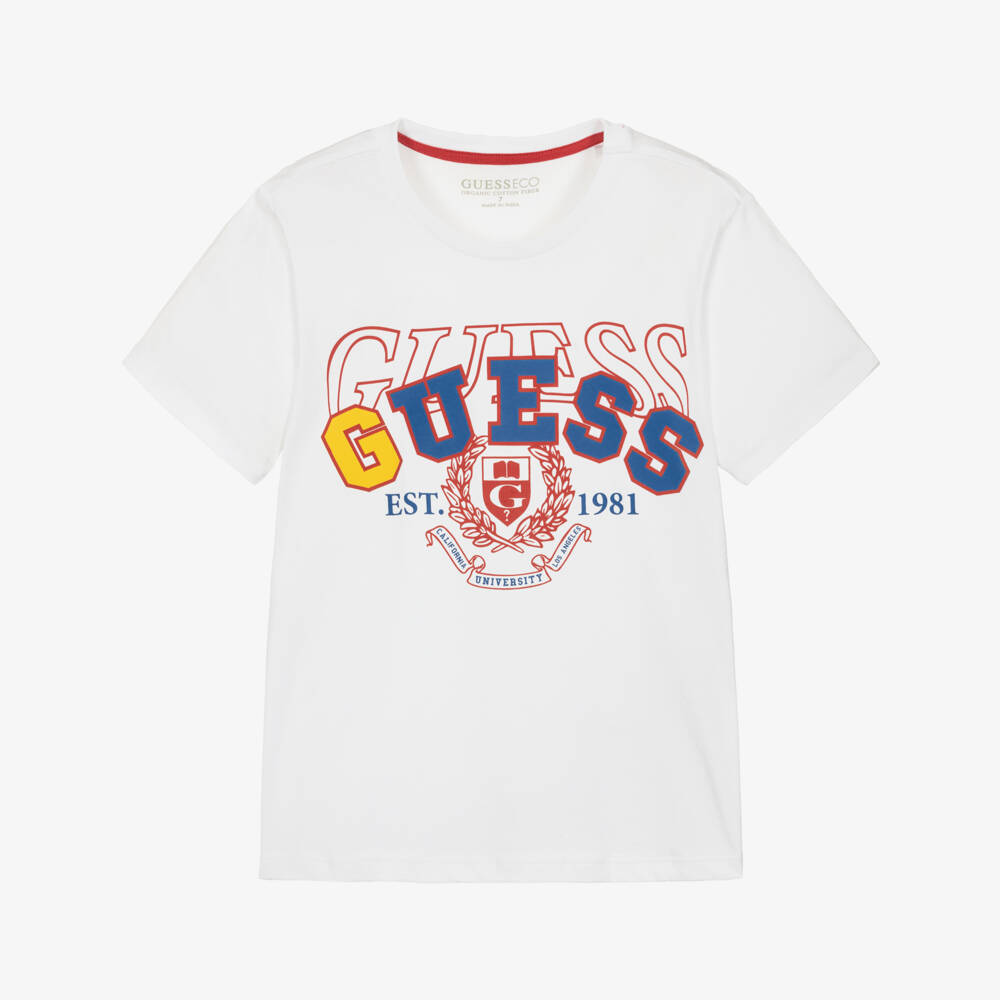 Guess-تيشيرت قطن أبيض بشعار للأولاد | Childrensalon Outlet