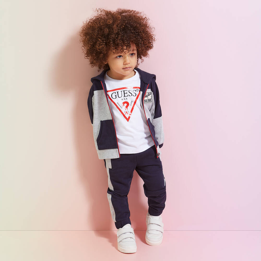 Guess-Boys White Cotton Logo Top | Childrensalon Outlet