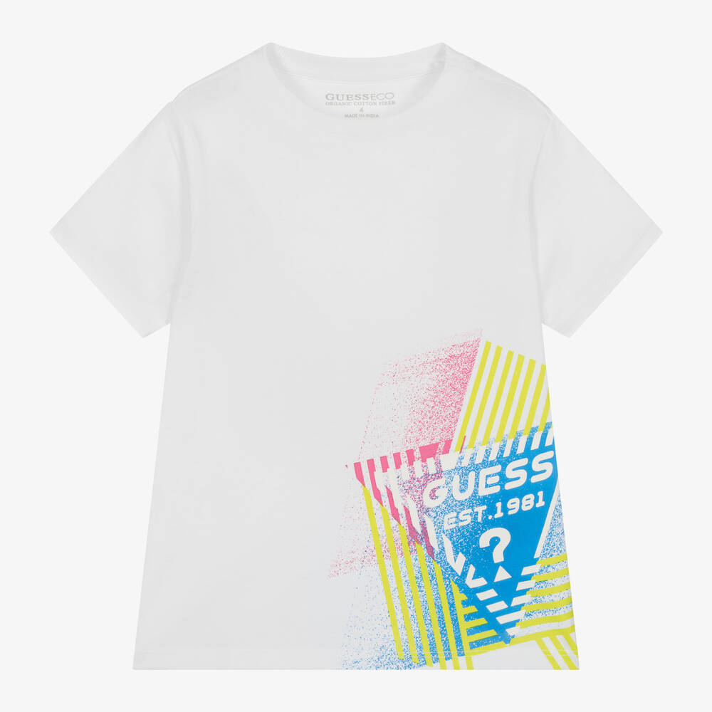Guess Boys White Cotton T Shirt Childrensalon Outlet