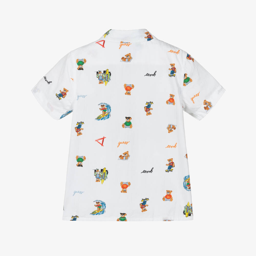 Guess-Рубашка из белого хлопка с принтом медвежонка для мальчиков | Childrensalon Outlet