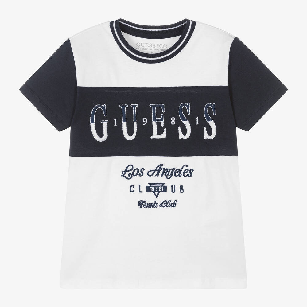 Guess-Boys White Cotton Tennis Club T-Shirt | Childrensalon Outlet