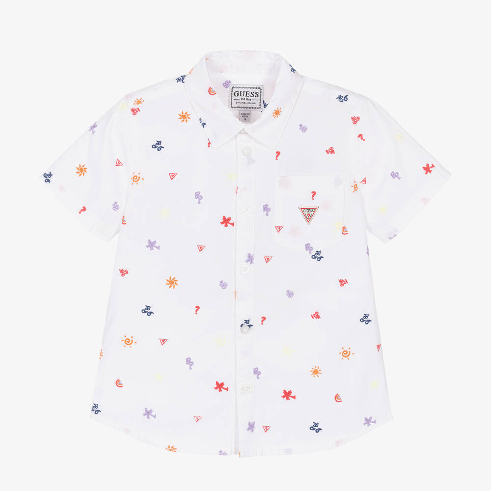 Guess - قميص قطن مطرز لون أبيض للأولاد | Childrensalon