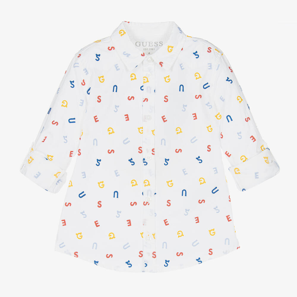 Guess - قميص قطن بوبلين لون أبيض للأولاد | Childrensalon
