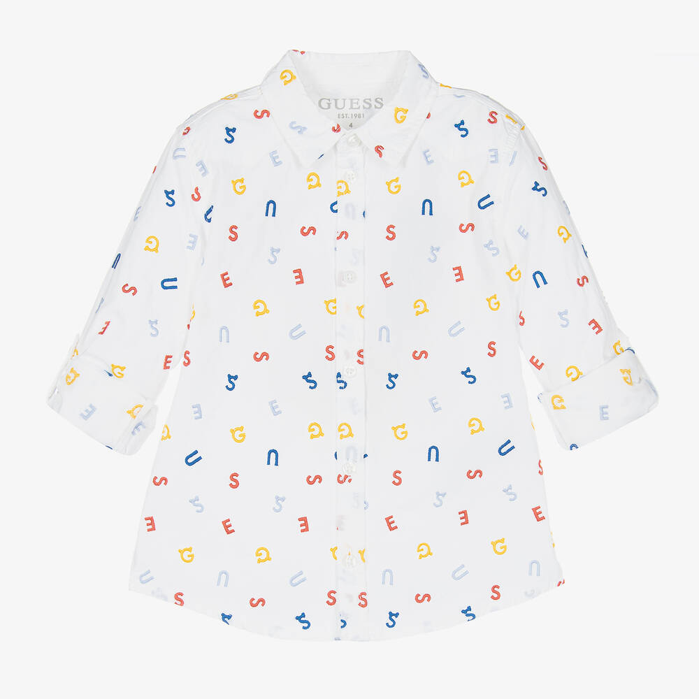 Guess-Boys White Guess Logo Shirt | Childrensalon Outlet
