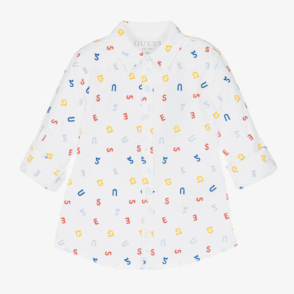 Guess - Boys White Guess Logo Shirt | Childrensalon