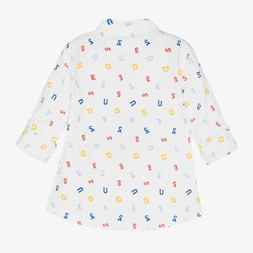 Guess-Boys White Guess Logo Shirt | Childrensalon Outlet