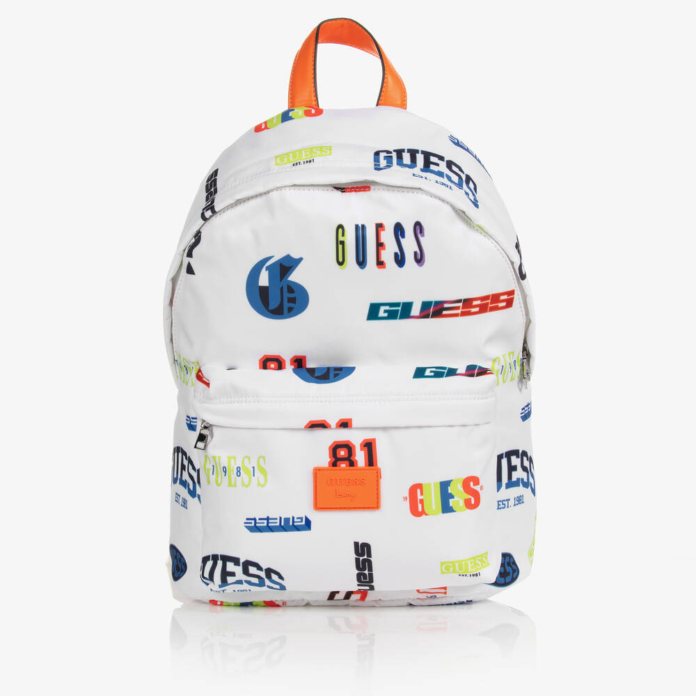 Guess - Boys White Logo Backpack (39cm) | Childrensalon