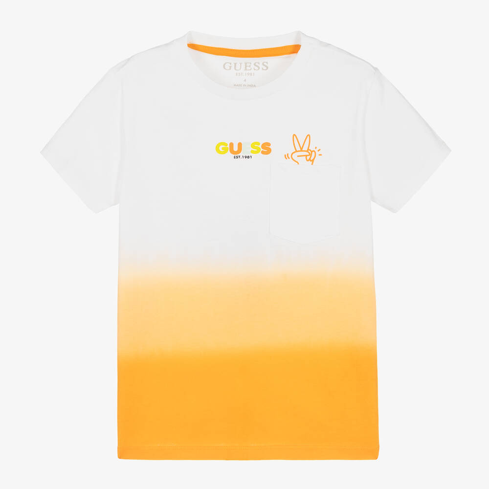 Guess - Бело-оранжевая хлопковая футболка | Childrensalon